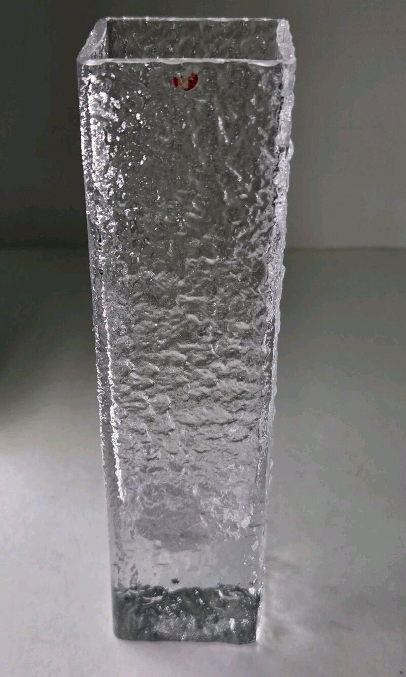 Vintage Iittala Finland Linearia Crinkle Square Vase 7.5" By Timo Sarpaneva 1966